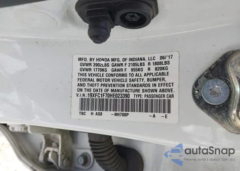 2017 Honda Civic Ex-L из США, поврежденный, VIN 19XFC1F70HE023390